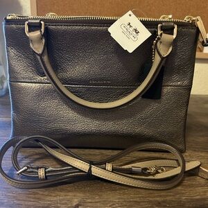 Coach Small/Mini Borough Gray/Silver Metallic Leather Convertible Bag